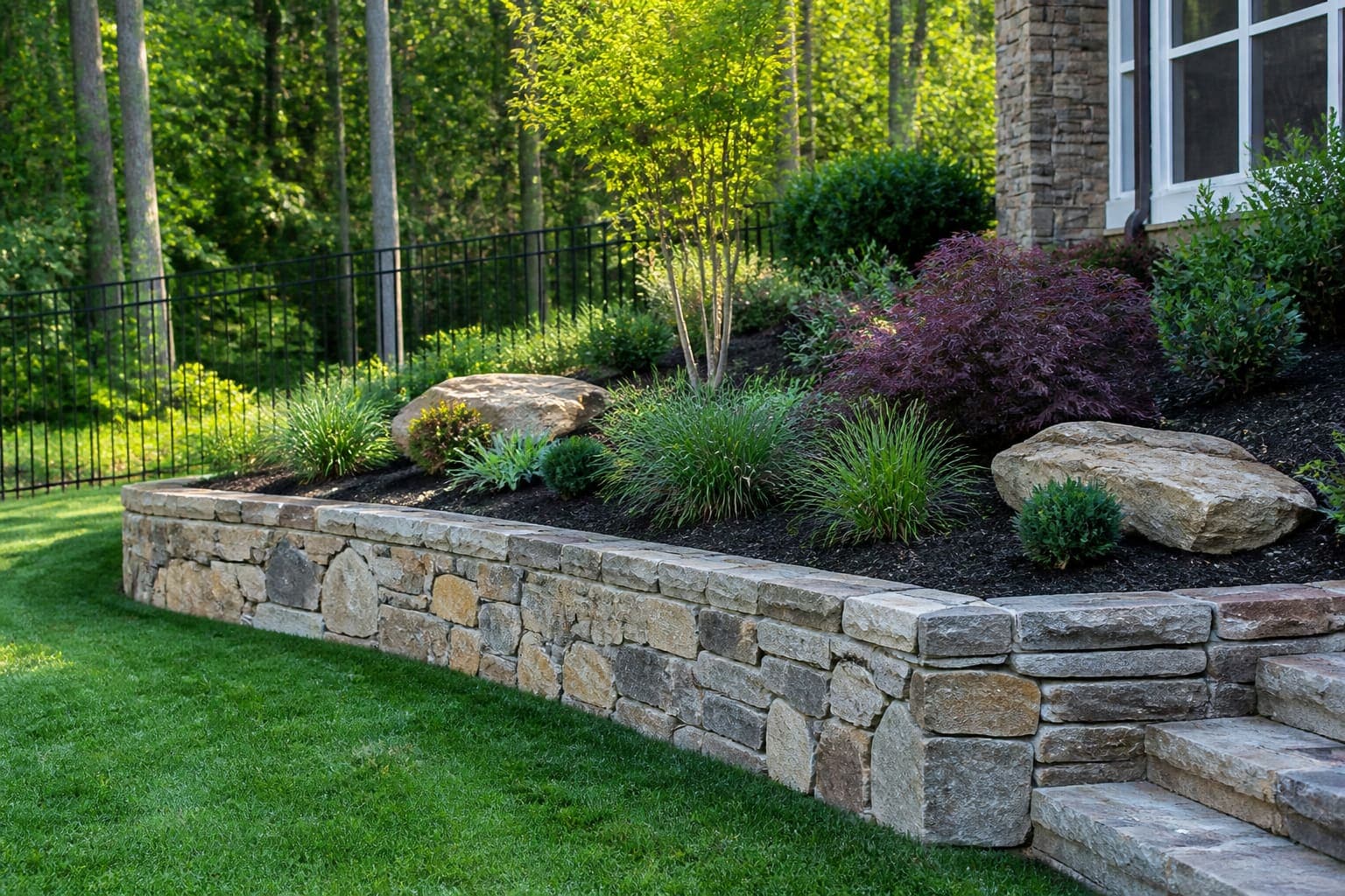 Drainage install behind a retaining wall