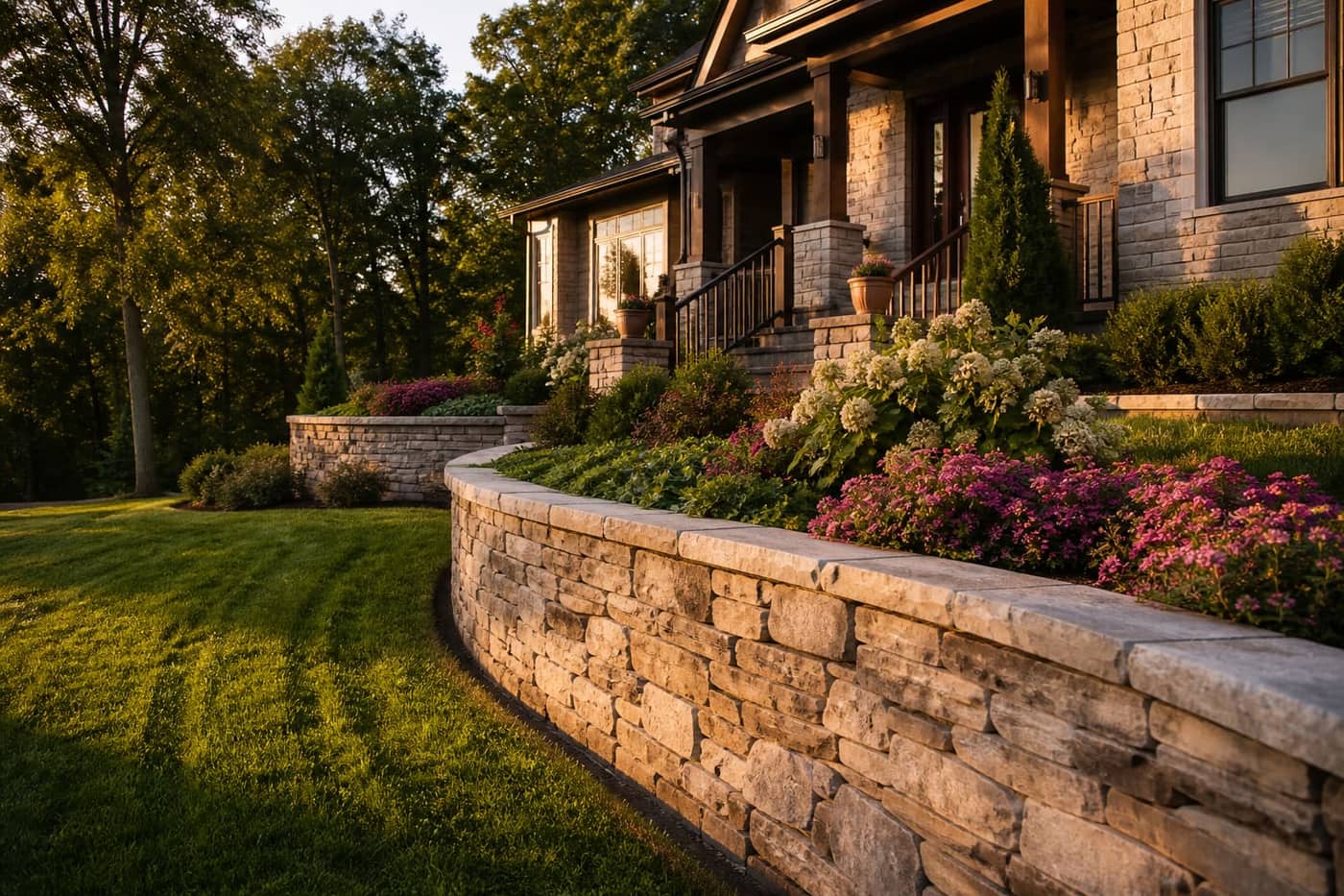 Natural stone retaining wall terraces in Charlotte